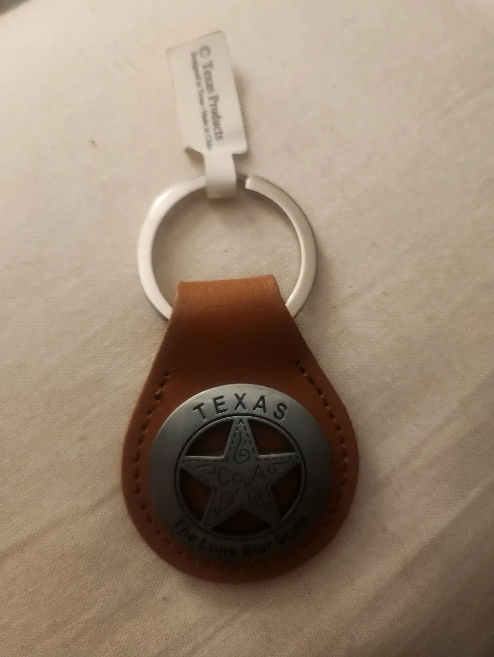 Texas Lone Star State Leather Keychain - Brown